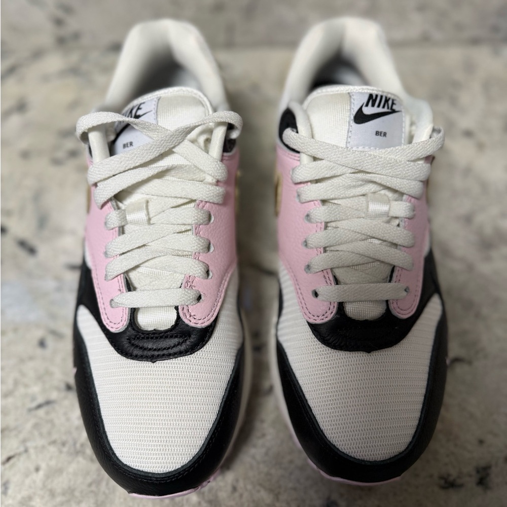 Custom Nike Air Max 1 Women's Sneakers in Pink, Black, and Gold - Picture 3 of 7